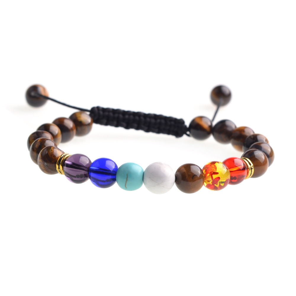 Natural Stone Agate Lava Stone 8mm Energy Volcanic Stone Couples Colorful Buddha Beads Hand String Bracelet Tide