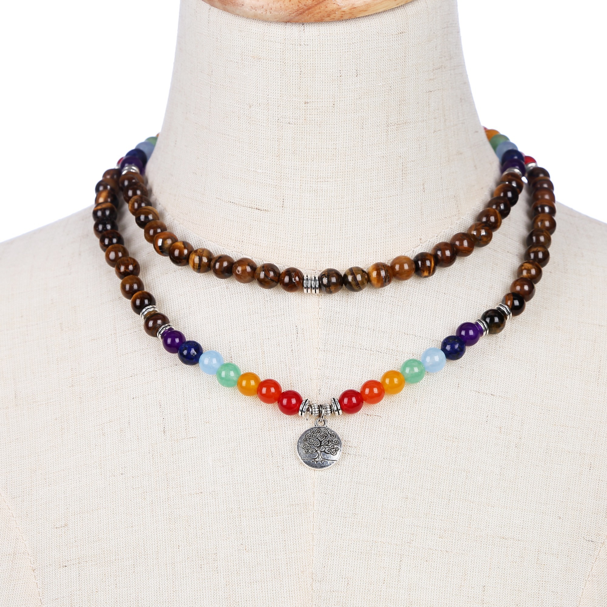 Fashion 108 Seven Chakras Tiger's Eye Stone Bracelet Natural energetic Jewelry