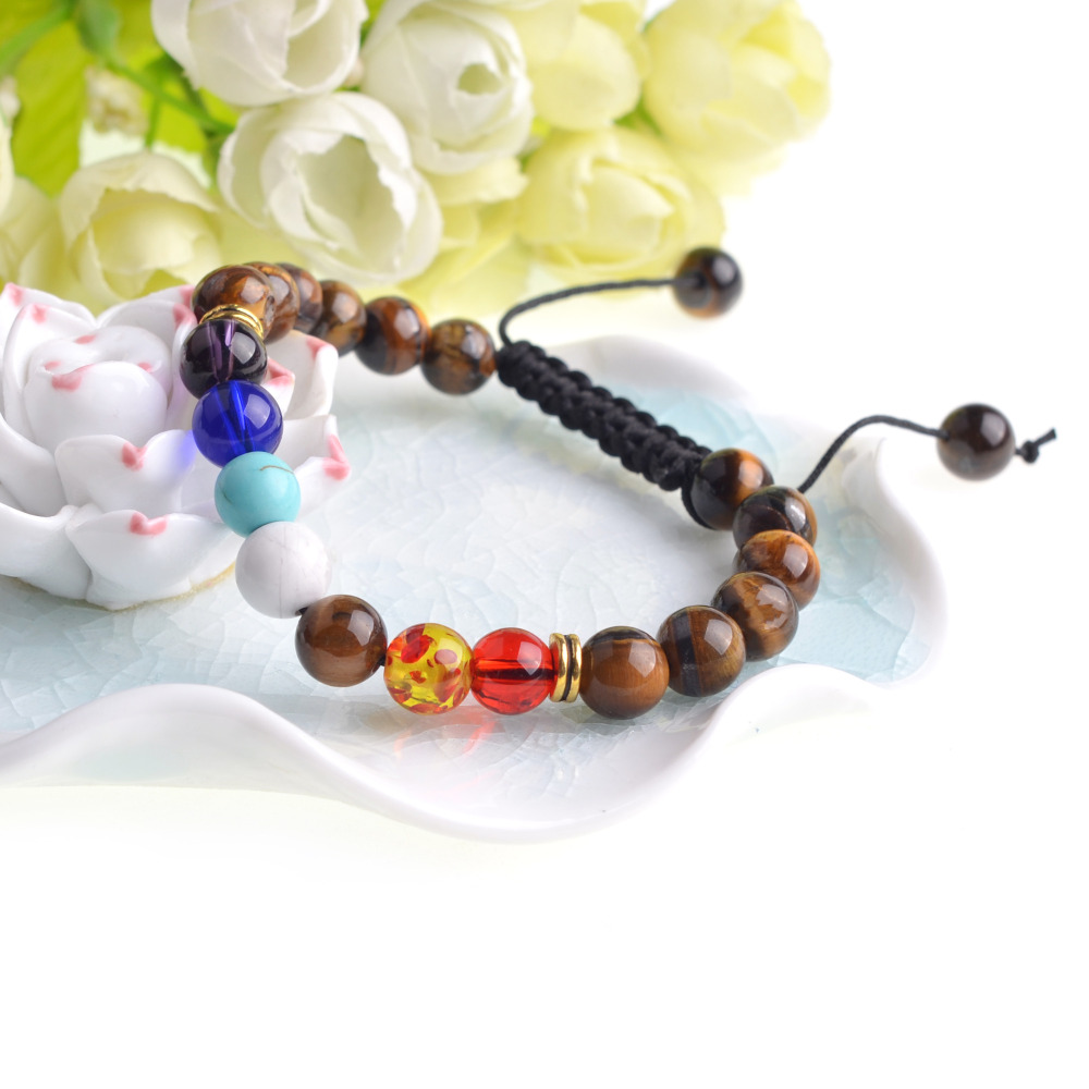 Natural Stone Agate Lava Stone 8mm Energy Volcanic Stone Couples Colorful Buddha Beads Hand String Bracelet Tide