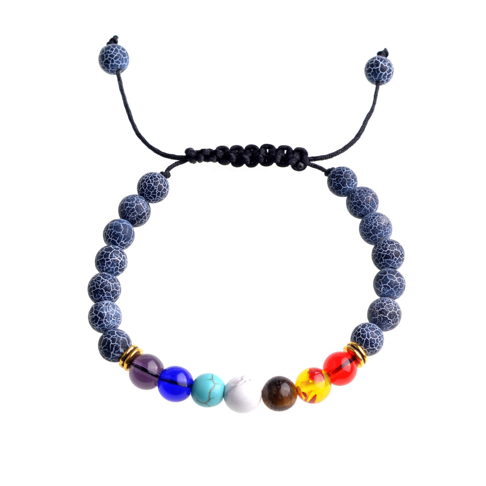Natural Stone Agate Lava Stone 8mm Energy Volcanic Stone Couples Colorful Buddha Beads Hand String Bracelet Tide