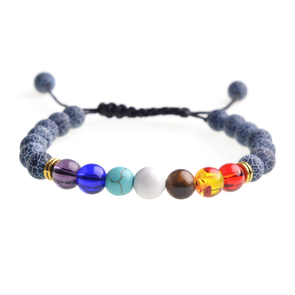 Natural Stone Agate Lava Stone 8mm Energy Volcanic Stone Couples Colorful Buddha Beads Hand String Bracelet Tide