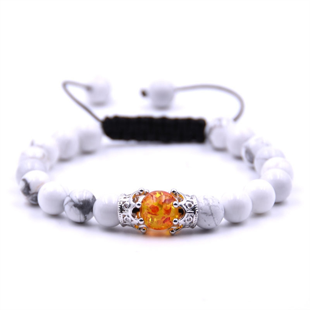 8MM Turquoise Double Crown Syn. Amber Beads Braided Bracelet