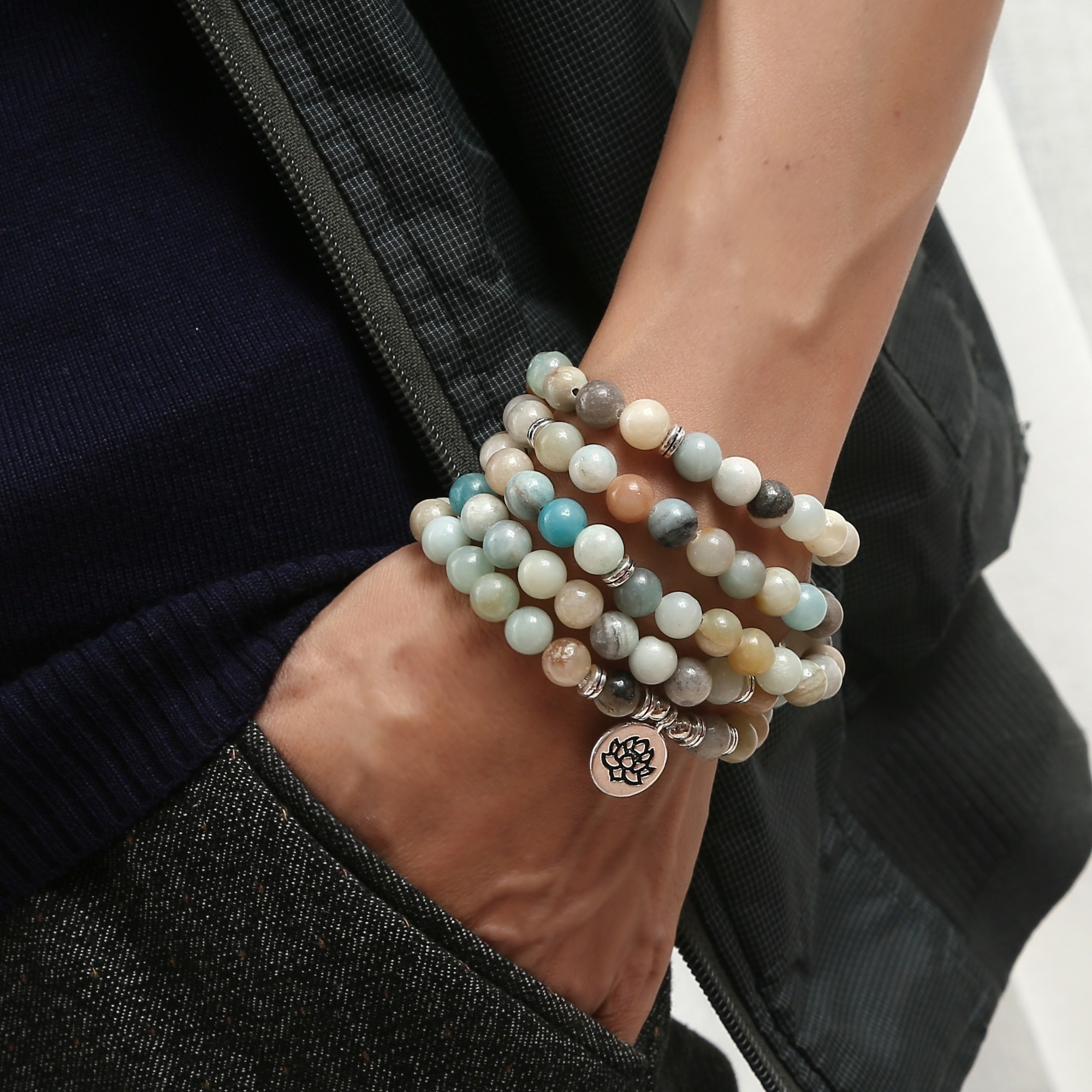 Fashion 108 Seven Chakras Tiger's Eye Stone Bracelet Natural energetic Jewelry