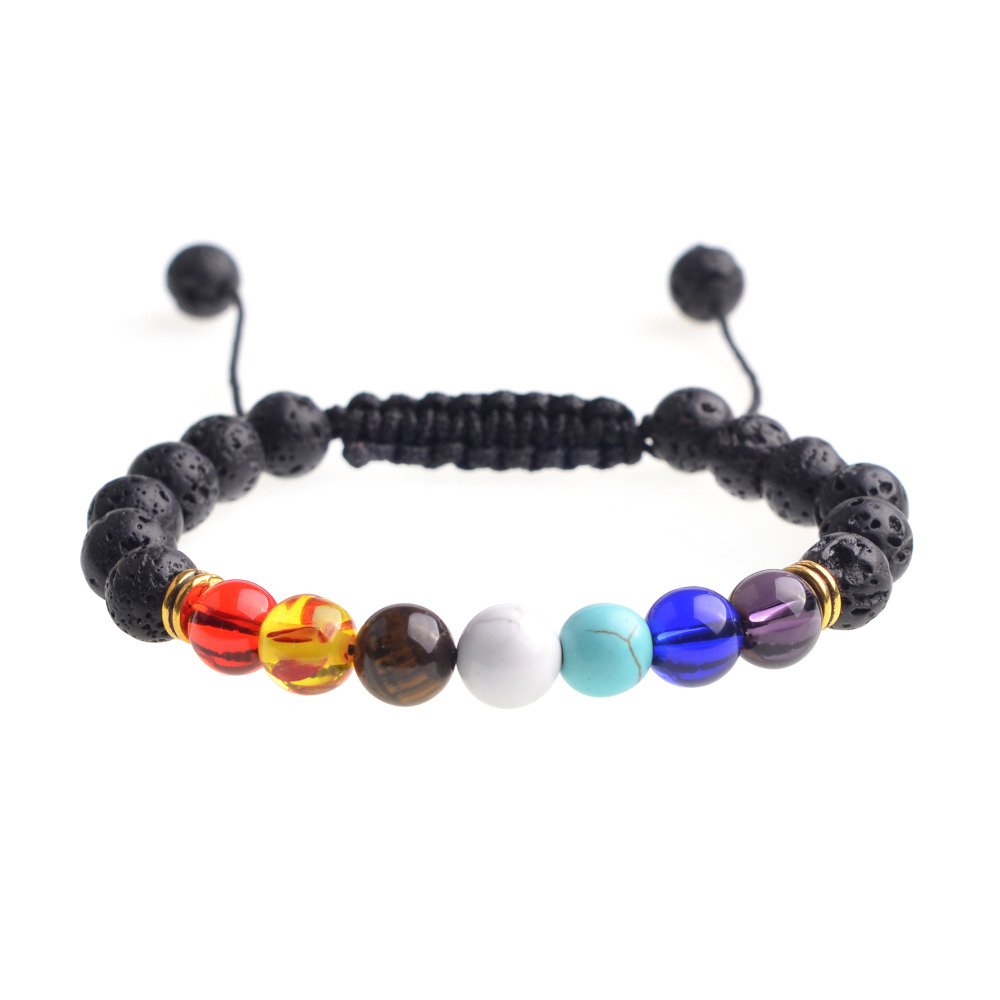 Natural Stone Agate Lava Stone 8mm Energy Volcanic Stone Couples Colorful Buddha Beads Hand String Bracelet Tide
