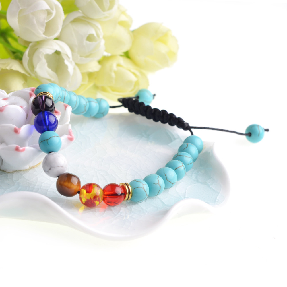 Natural Stone Agate Lava Stone 8mm Energy Volcanic Stone Couples Colorful Buddha Beads Hand String Bracelet Tide