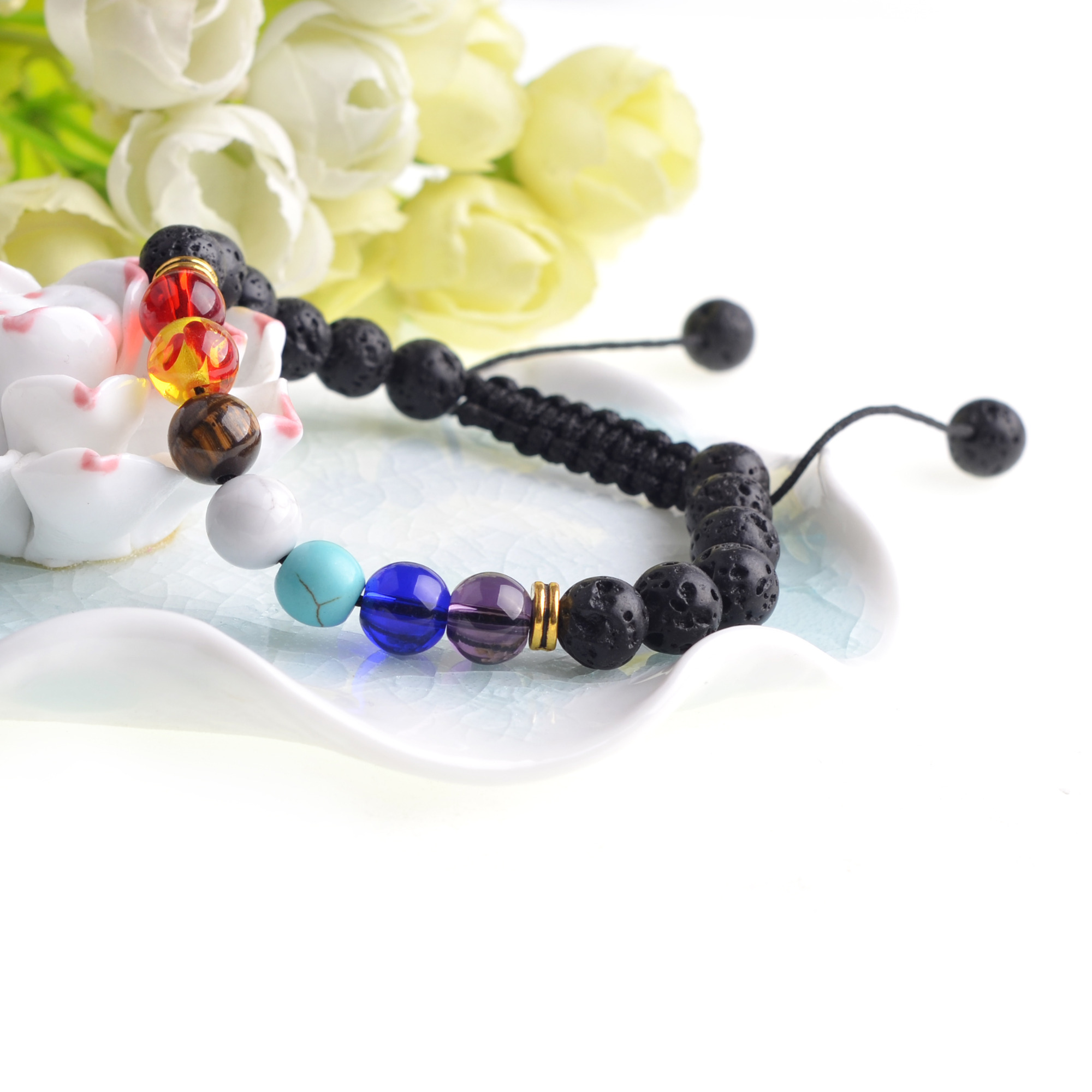 Natural Stone Agate Lava Stone 8mm Energy Volcanic Stone Couples Colorful Buddha Beads Hand String Bracelet Tide