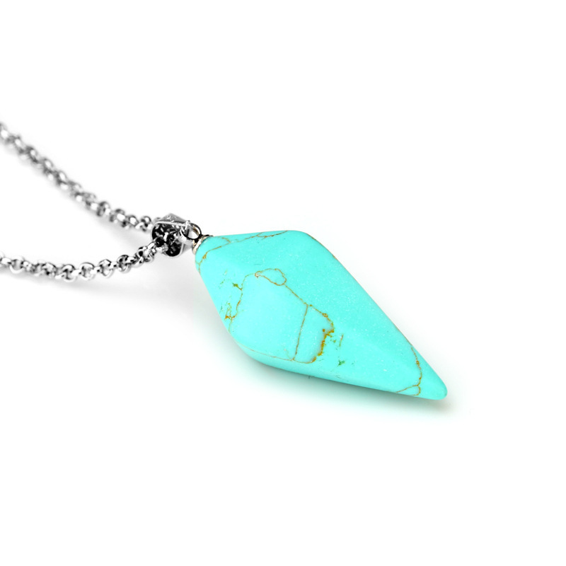 Natural Gemstone Crystal Healing Cone Hexagonal Point Pendulum Pendant Necklace