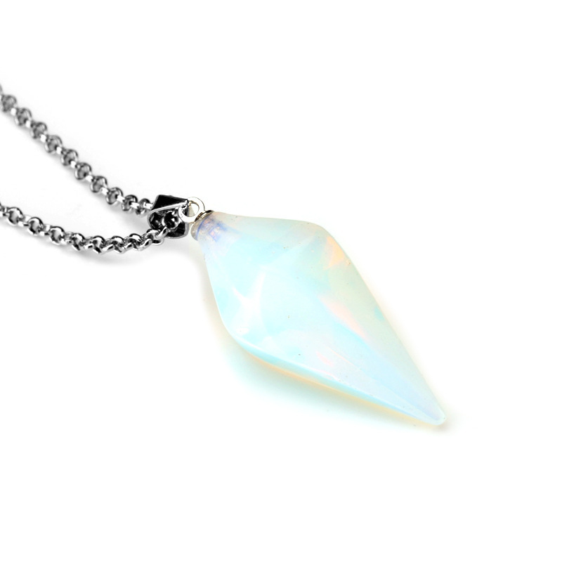 Natural Gemstone Crystal Healing Cone Hexagonal Point Pendulum Pendant Necklace
