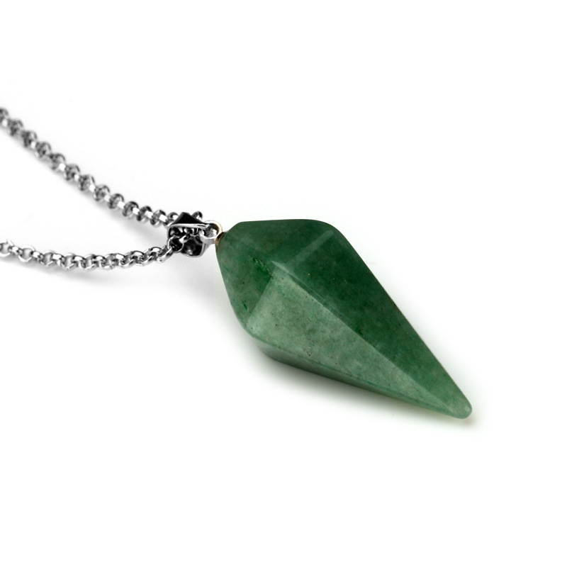 Natural Gemstone Crystal Healing Cone Hexagonal Point Pendulum Pendant Necklace