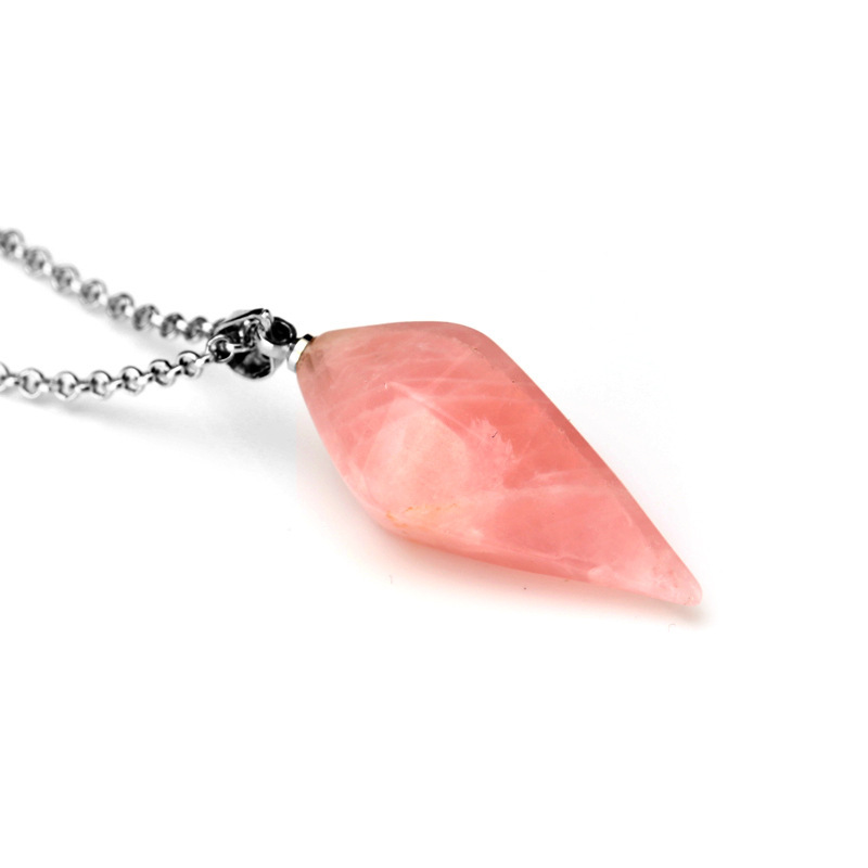 Natural Gemstone Crystal Healing Cone Hexagonal Point Pendulum Pendant Necklace