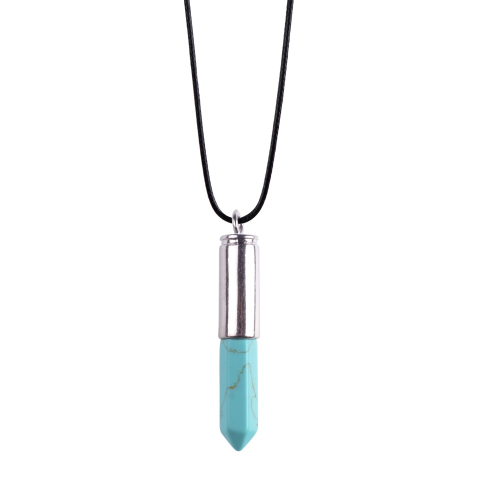 Natural Agate Stone Bullet Chakra Healing Gemstone Pendant Necklace