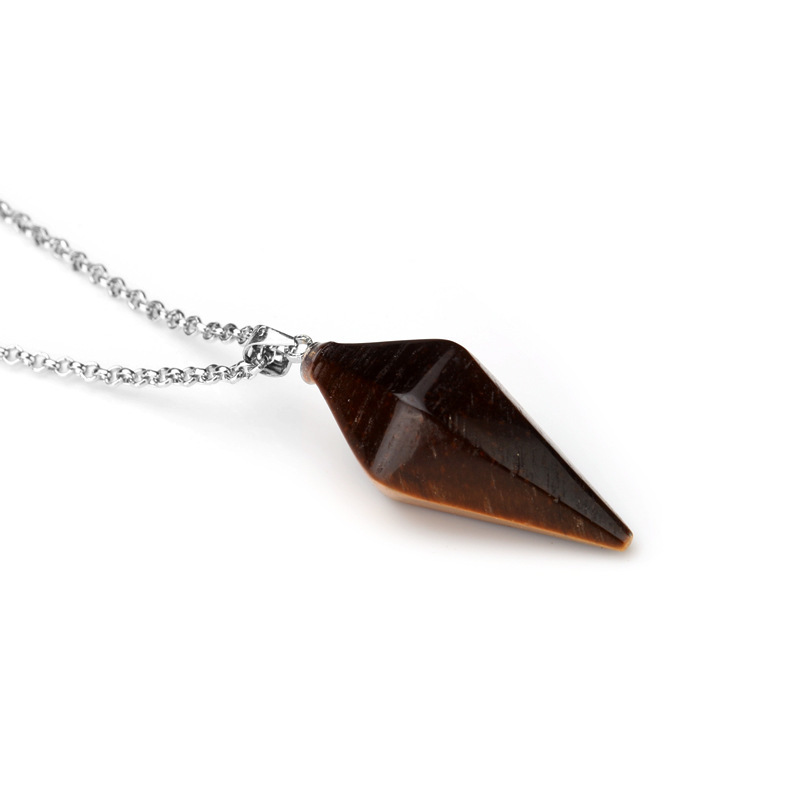 Natural Gemstone Crystal Healing Cone Hexagonal Point Pendulum Pendant Necklace