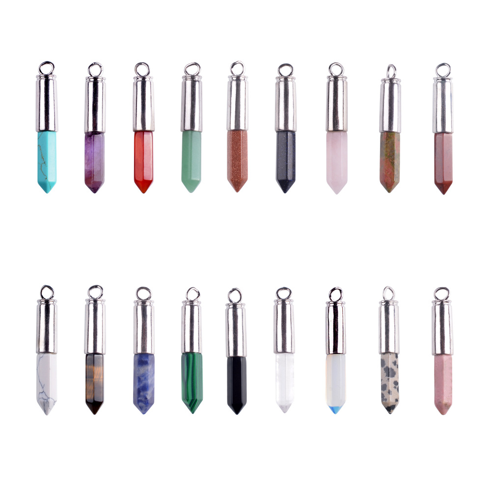 Natural Agate Stone Bullet Chakra Healing Gemstone Pendant Necklace