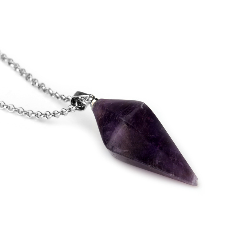 Natural Gemstone Crystal Healing Cone Hexagonal Point Pendulum Pendant Necklace