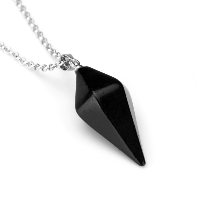 Natural Gemstone Crystal Healing Cone Hexagonal Point Pendulum Pendant Necklace
