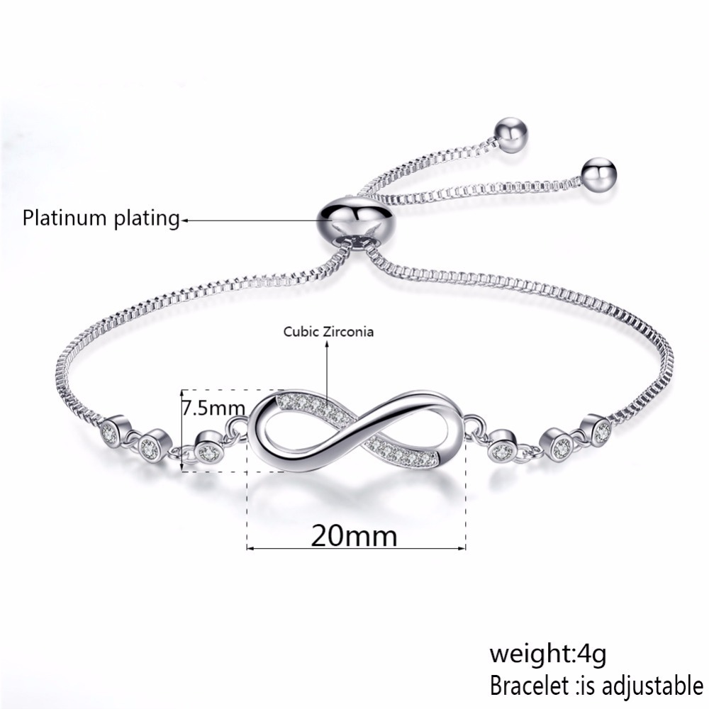 Womens Infinity Charm Link Anklet Bracelet Steel CZ Rhinestone Endless Love Symbol Adjustable Plus Size Large Bangle for her Valentines Mother Day Gif