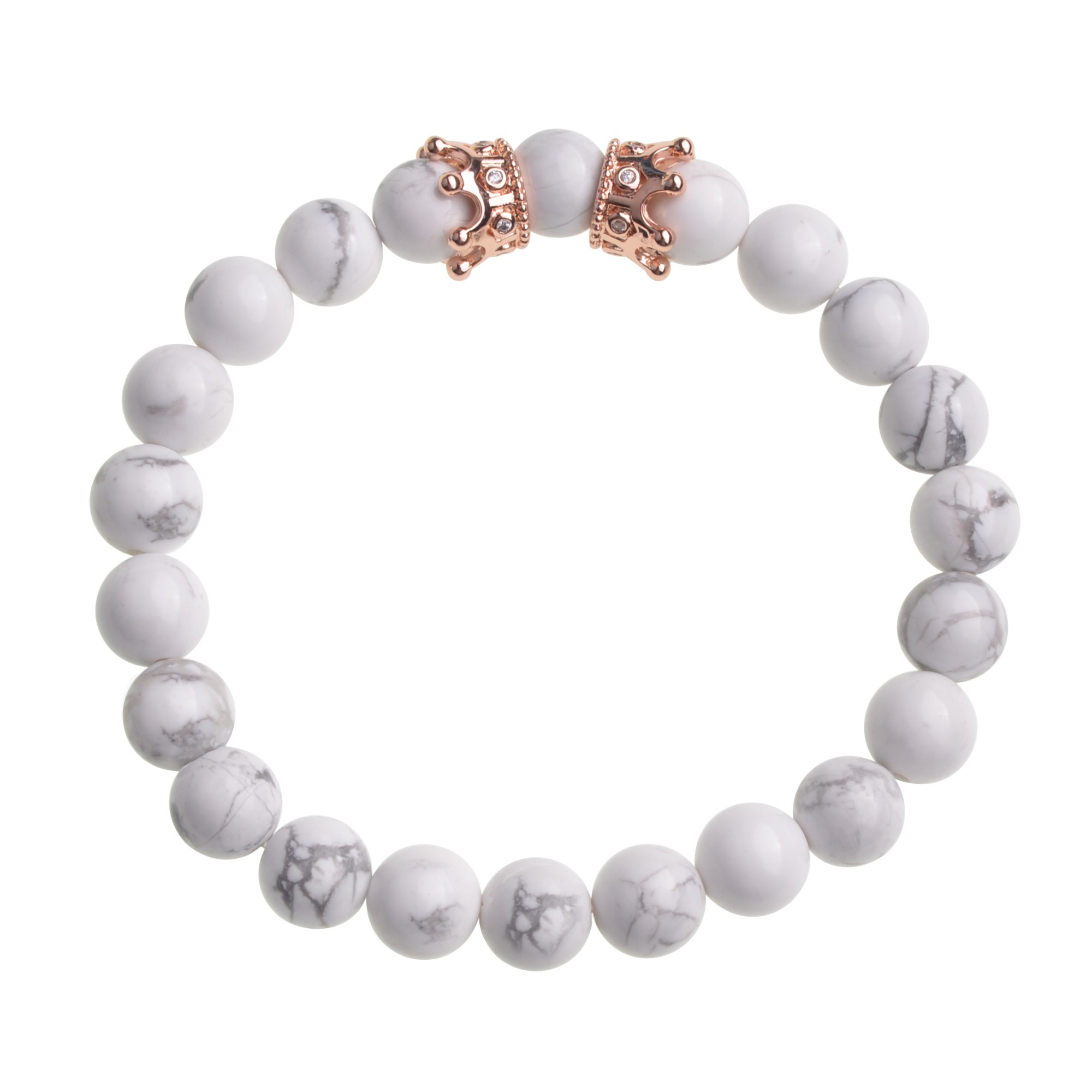 Fashion 8mm Meditation Stone Trendy Rose Gold Double Crown Men Jewelry Bracelet for Women