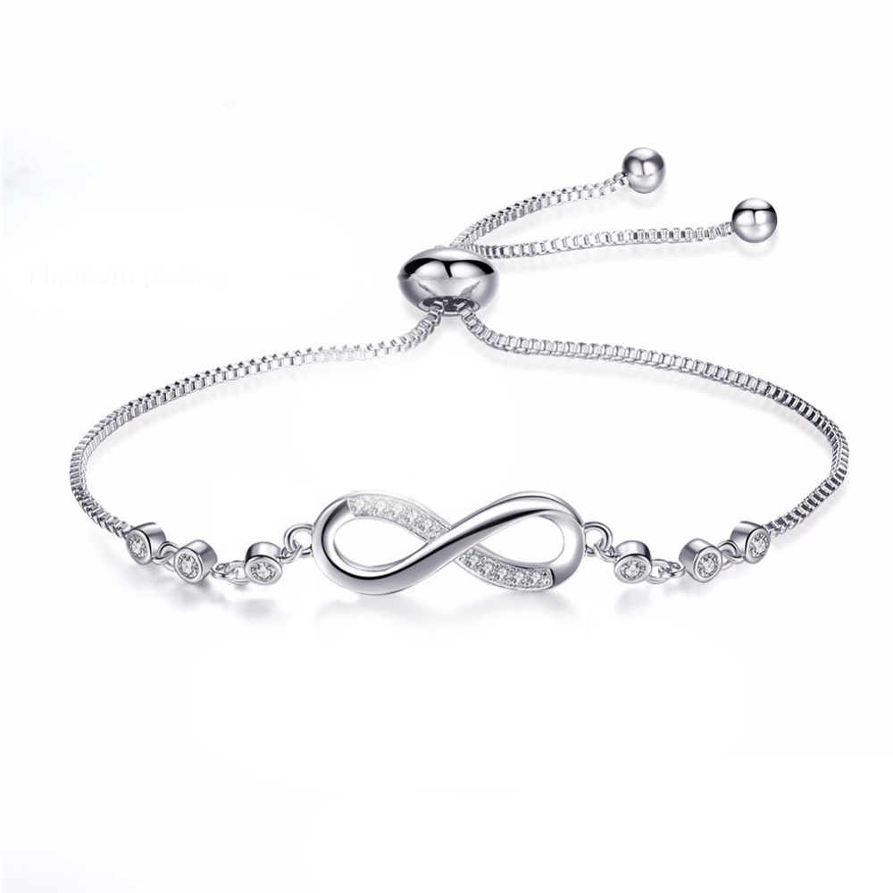 Womens Infinity Charm Link Anklet Bracelet Steel CZ Rhinestone Endless Love Symbol Adjustable Plus Size Large Bangle for her Valentines Mother Day Gif