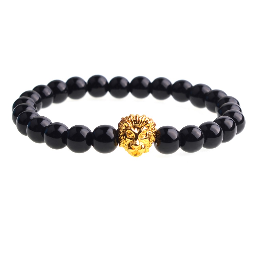 Natural Gemstone Bracelet Lion Head beads Bangles Charm For Men and Women