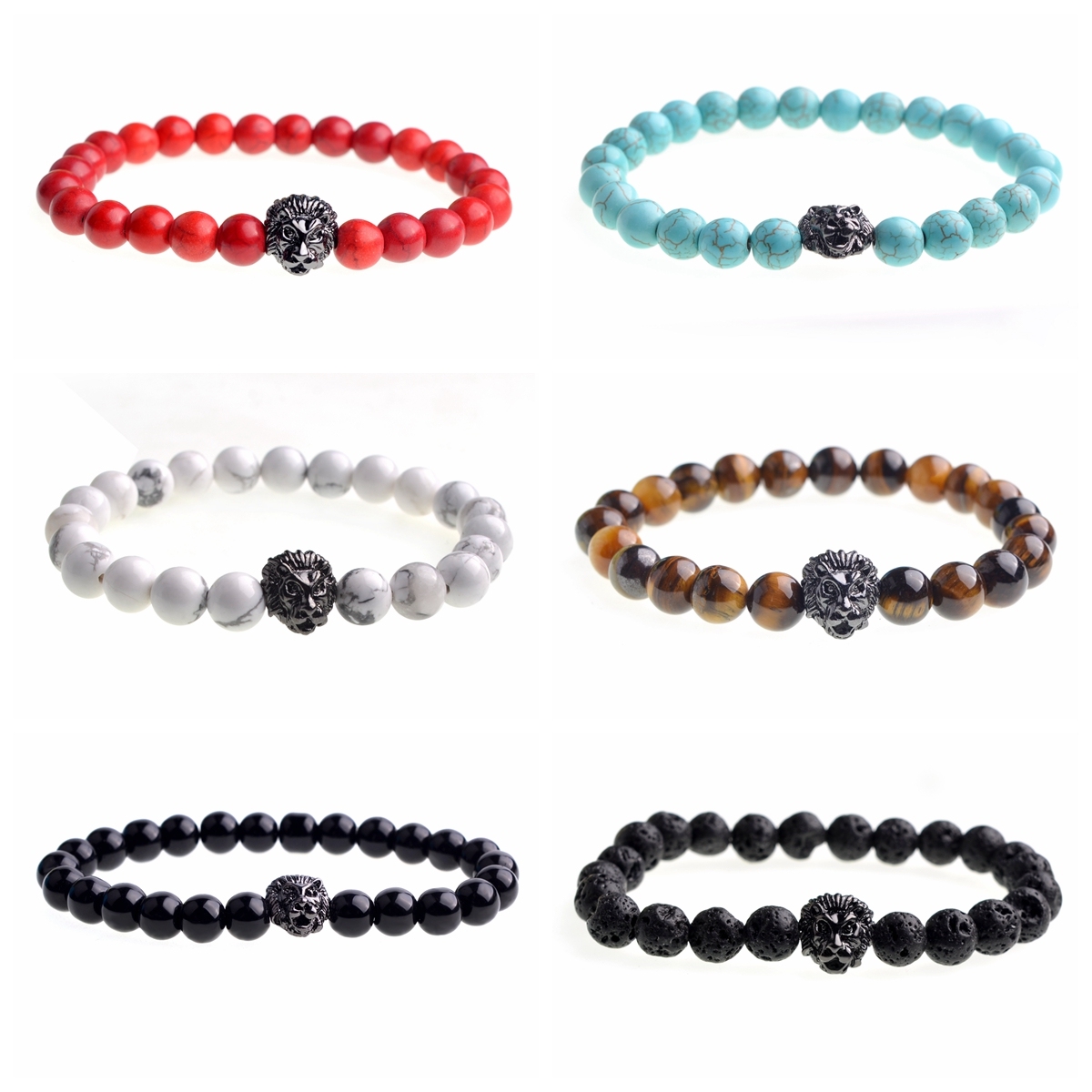 Natural Gemstone Bracelet Lion Head beads Bangles Charm For Men and Women