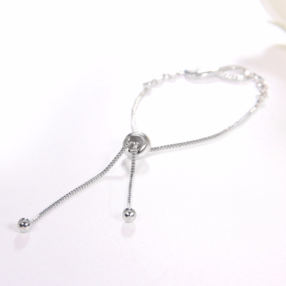 Womens Infinity Charm Link Anklet Bracelet Steel CZ Rhinestone Endless Love Symbol Adjustable Plus Size Large Bangle for her Valentines Mother Day Gif
