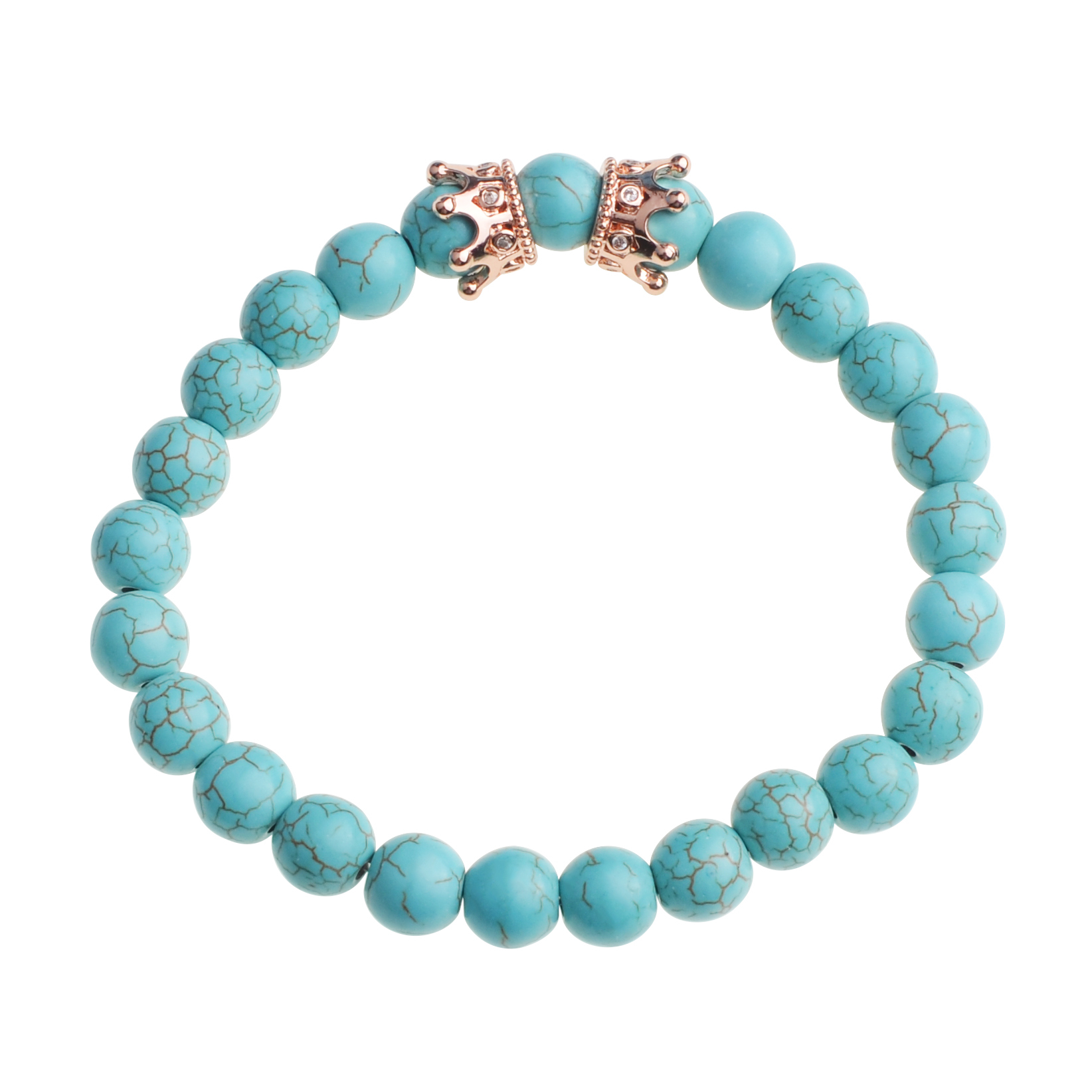 Fashion 8mm Meditation Stone Trendy Rose Gold Double Crown Men Jewelry Bracelet for Women