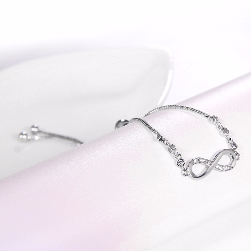 Womens Infinity Charm Link Anklet Bracelet Steel CZ Rhinestone Endless Love Symbol Adjustable Plus Size Large Bangle for her Valentines Mother Day Gif