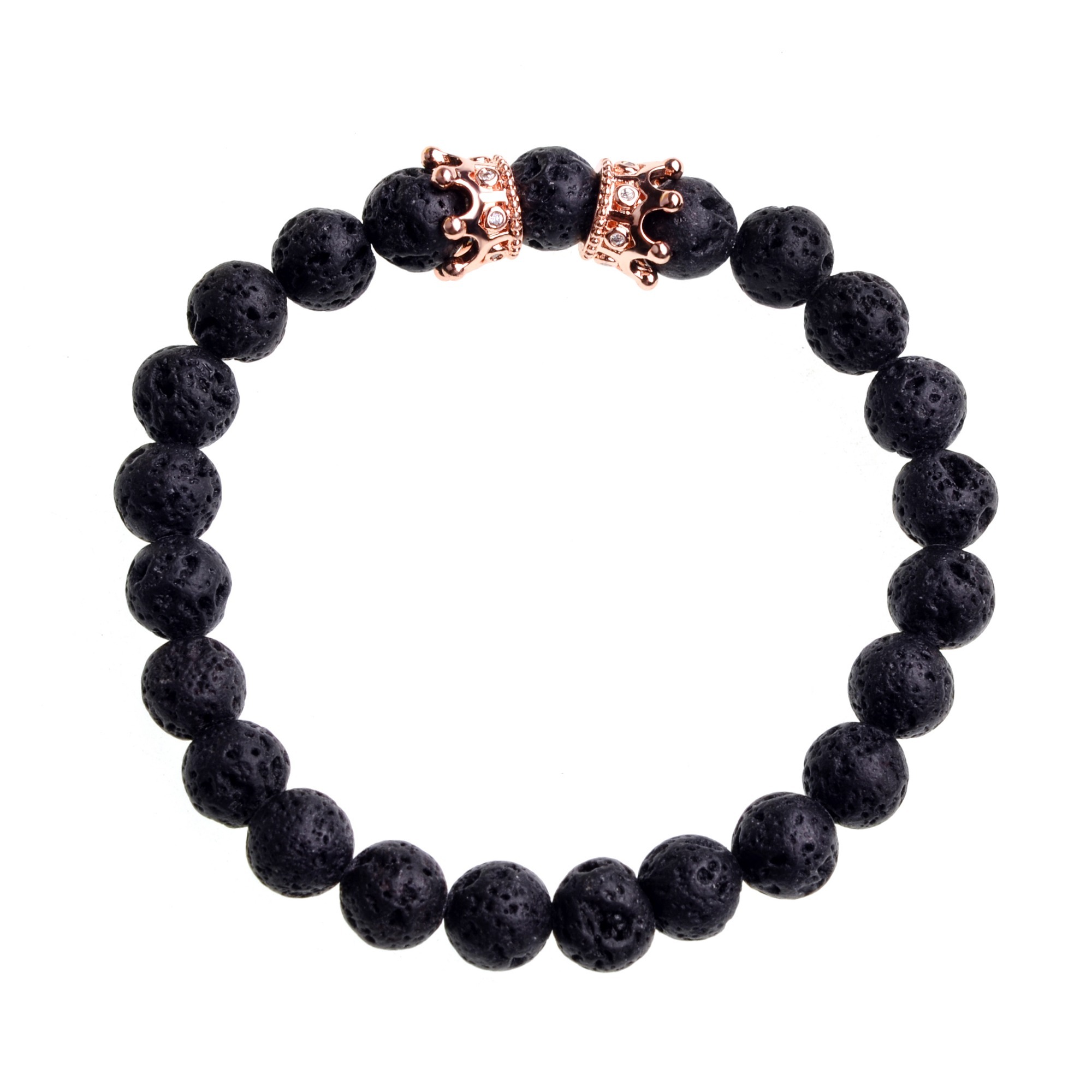 Fashion 8mm Meditation Stone Trendy Rose Gold Double Crown Men Jewelry Bracelet for Women