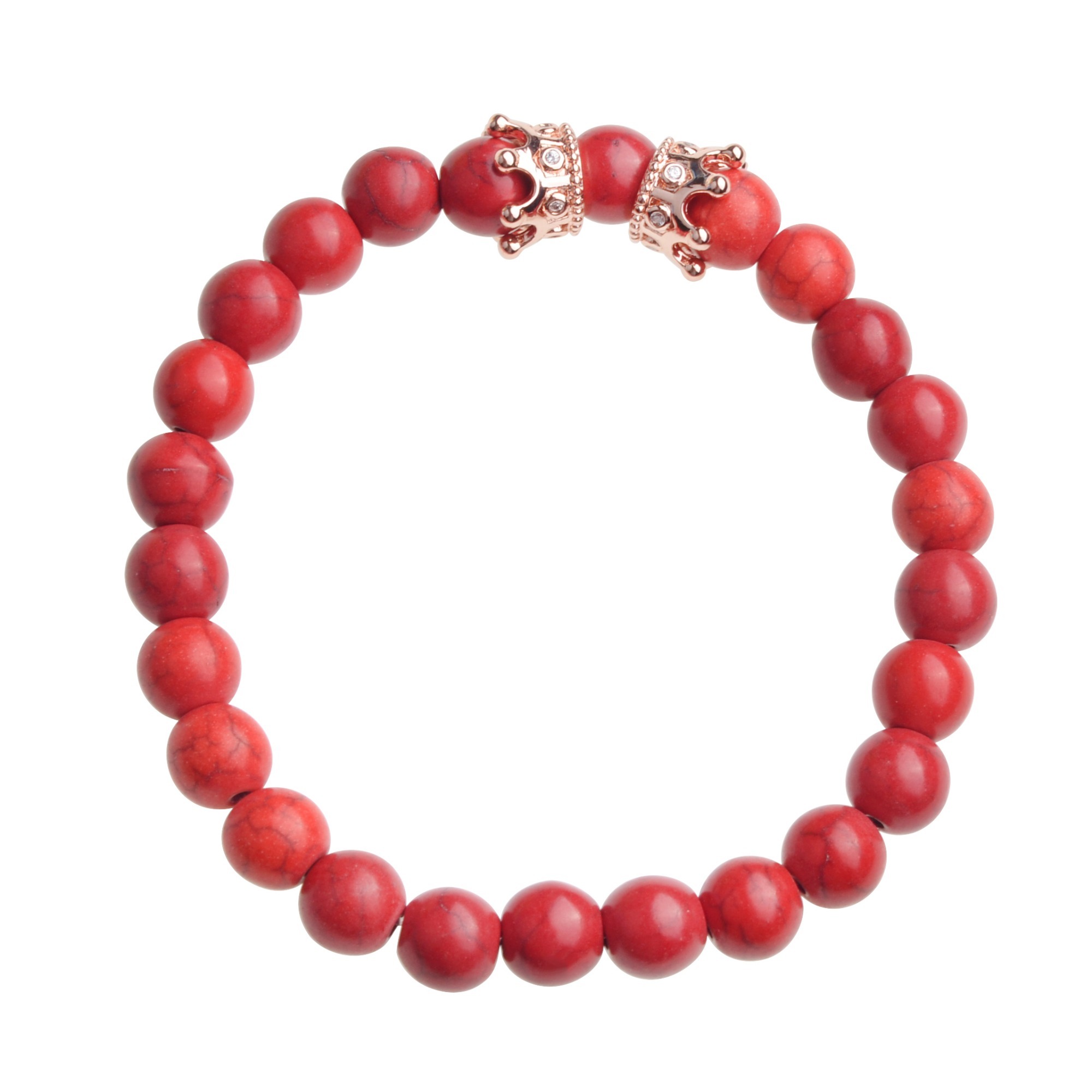 Fashion 8mm Meditation Stone Trendy Rose Gold Double Crown Men Jewelry Bracelet for Women