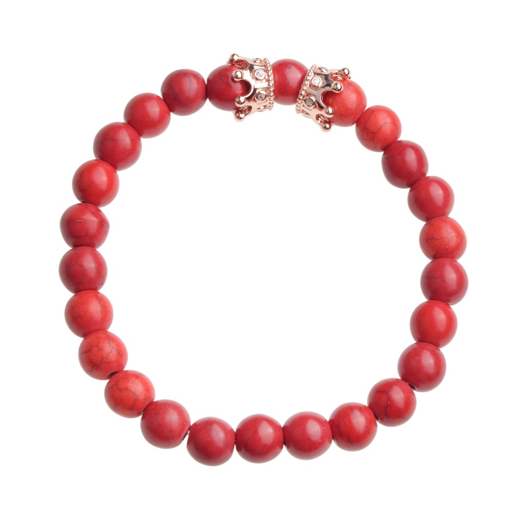 Fashion 8mm Meditation Stone Trendy Rose Gold Double Crown Men Jewelry Bracelet for Women