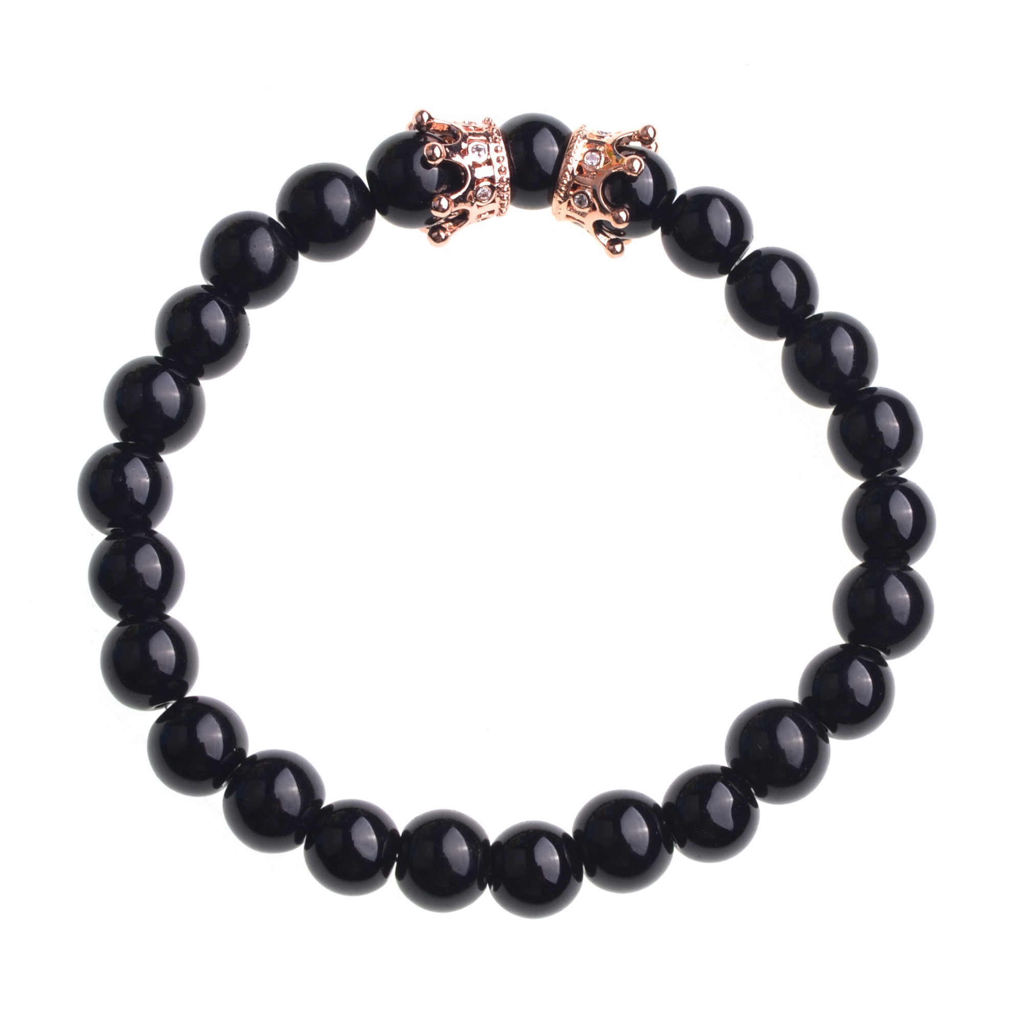 Fashion 8mm Meditation Stone Trendy Rose Gold Double Crown Men Jewelry Bracelet for Women