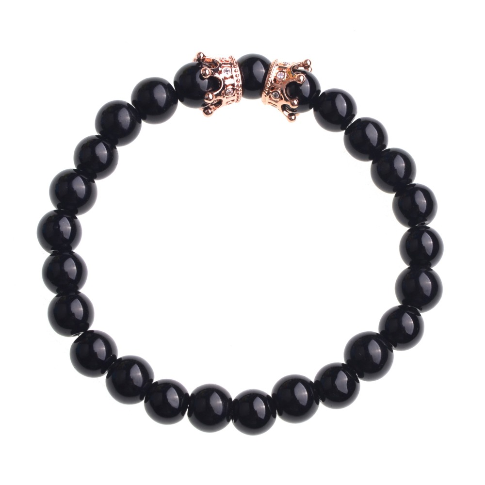 Fashion 8mm Meditation Stone Trendy Rose Gold Double Crown Men Jewelry Bracelet for Women