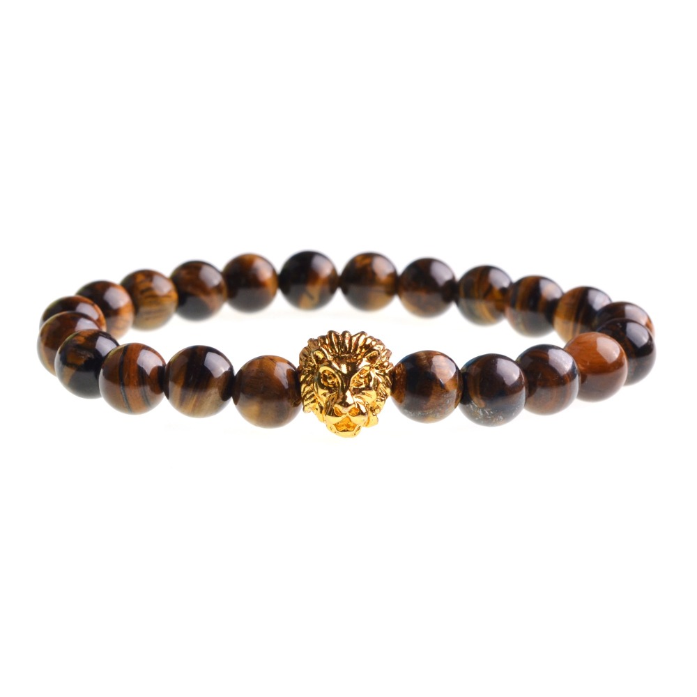 Natural Gemstone Bracelet Lion Head beads Bangles Charm For Men and Women