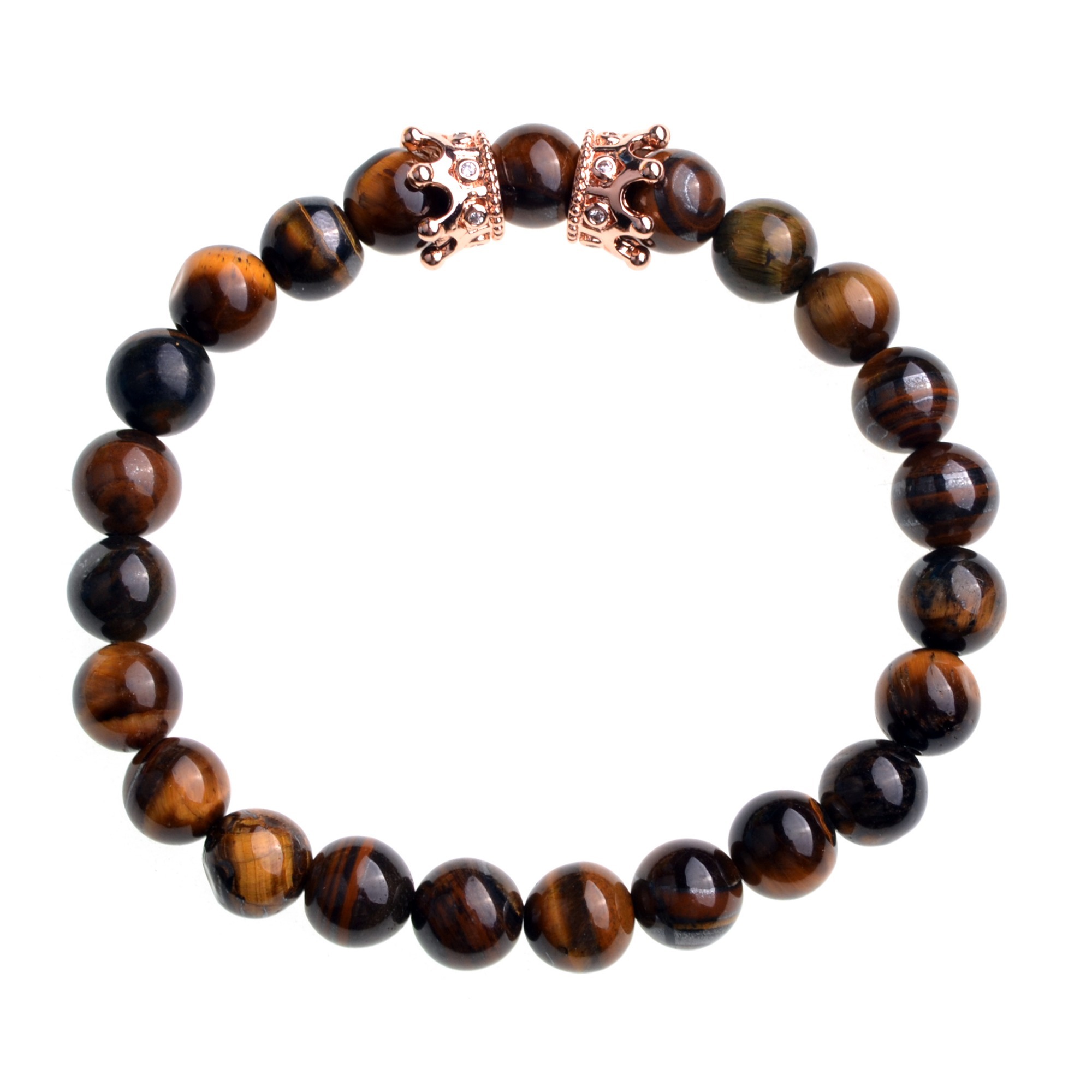 Fashion 8mm Meditation Stone Trendy Rose Gold Double Crown Men Jewelry Bracelet for Women