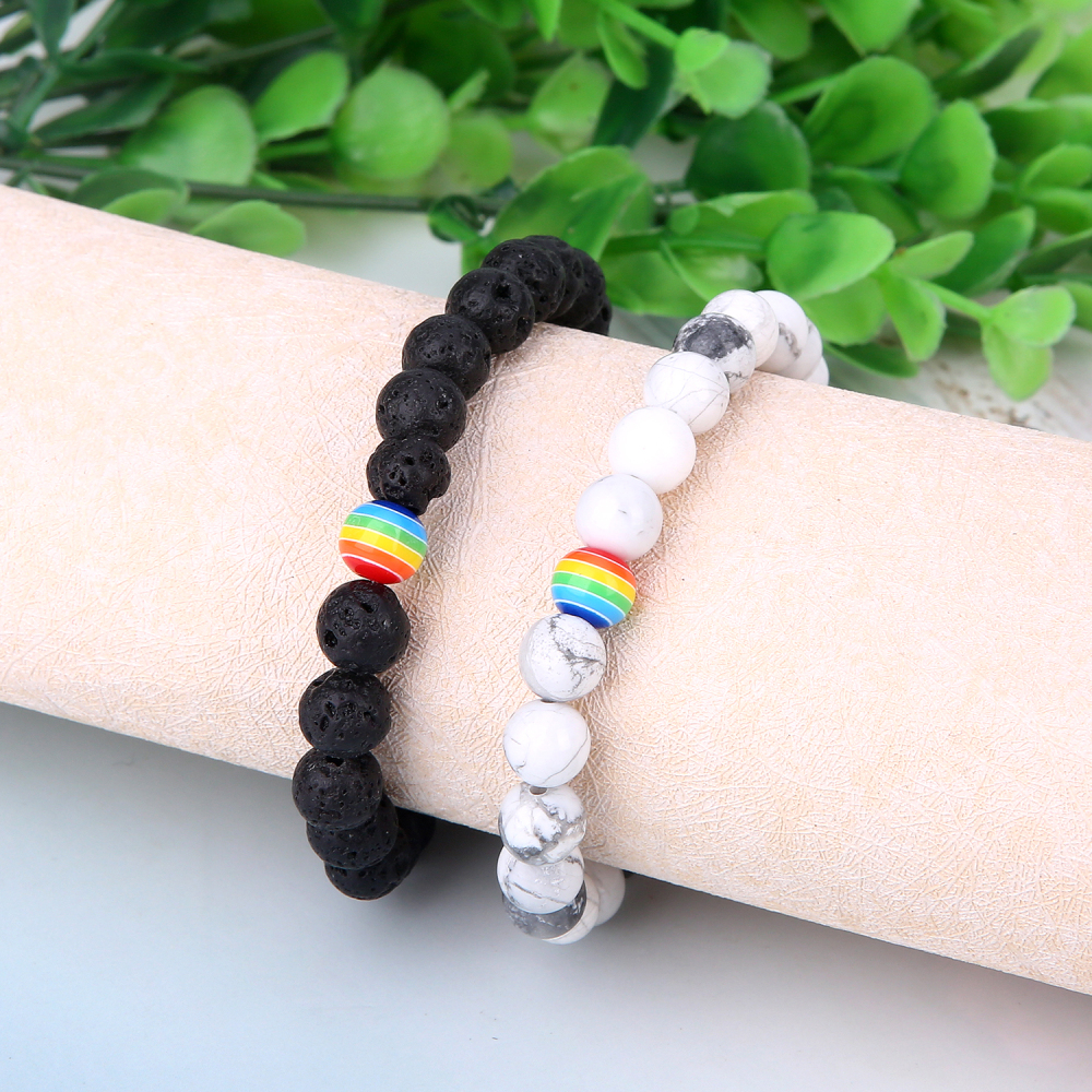 Black & White Balanced Howlite 8MM Bead Bracelet Multi-color Lava Charm Jewelry