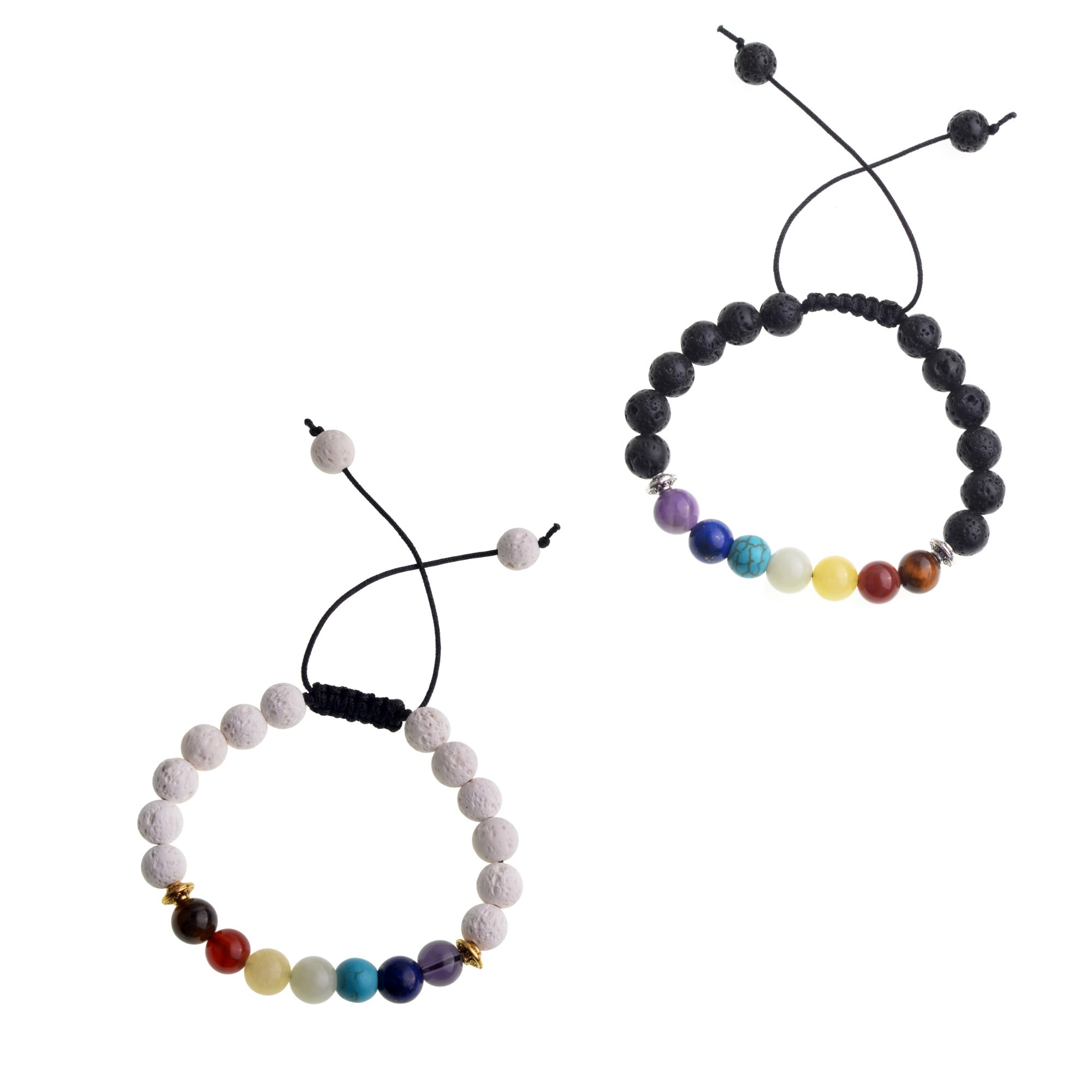 2Pcs/Set Couples Bracelets Natural 7 Chakra Stone White Black Weave Rope Bangle