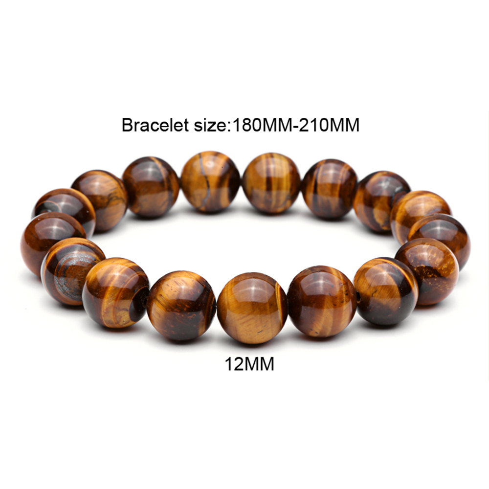 Natural Tiger Eye Gemstone Charm Bracelet Mala Beads Stretchy Man's Jewelry