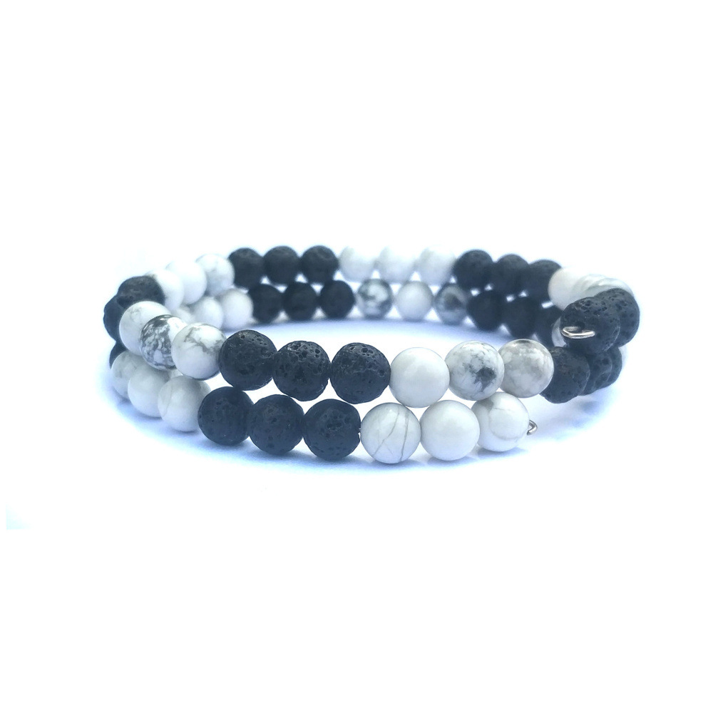 Wear Wire Lover Friendship 6mm Big 3 White Pine 3 Volcanic Stone Black And White Energy Stone Health Bracelet
