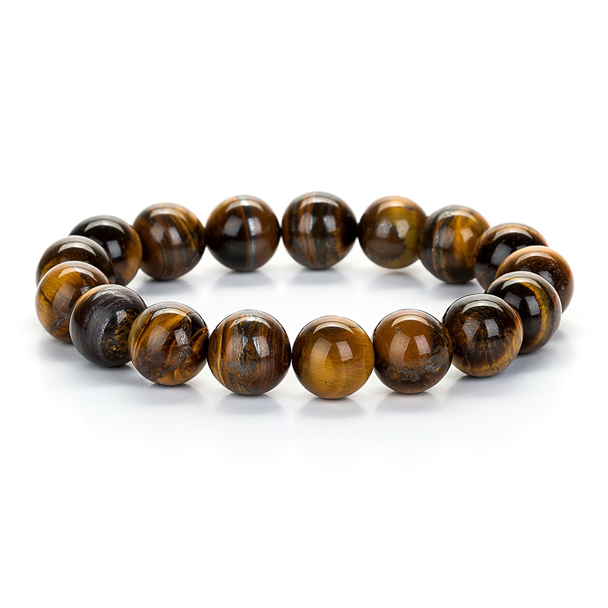 Natural Tiger Eye Gemstone Charm Bracelet Mala Beads Stretchy Man's Jewelry