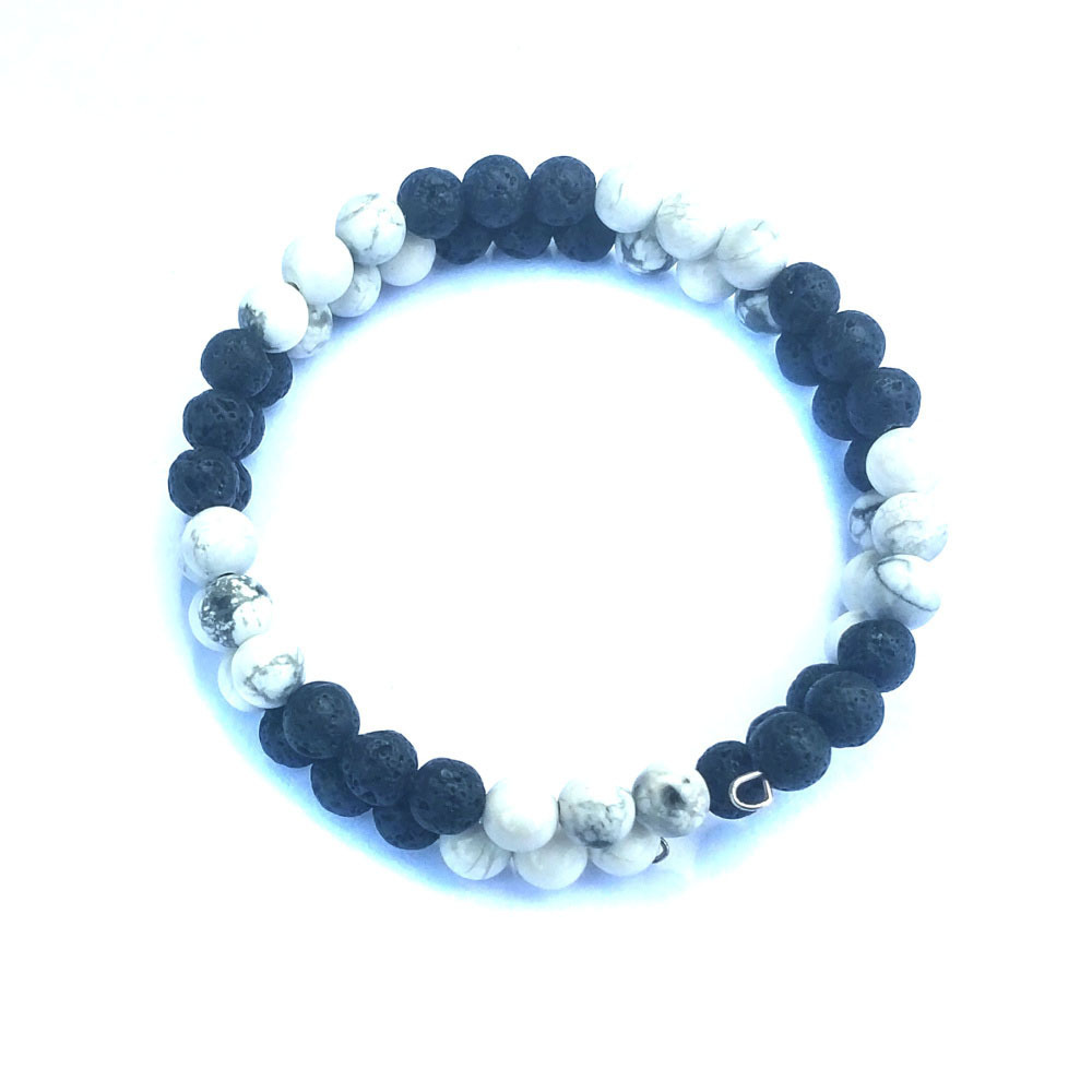 Wear Wire Lover Friendship 6mm Big 3 White Pine 3 Volcanic Stone Black And White Energy Stone Health Bracelet