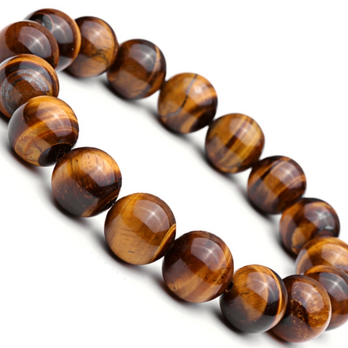 Natural Tiger Eye Gemstone Charm Bracelet Mala Beads Stretchy Man's Jewelry