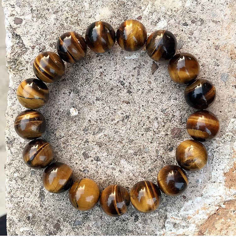 Natural Tiger Eye Gemstone Charm Bracelet Mala Beads Stretchy Man's Jewelry