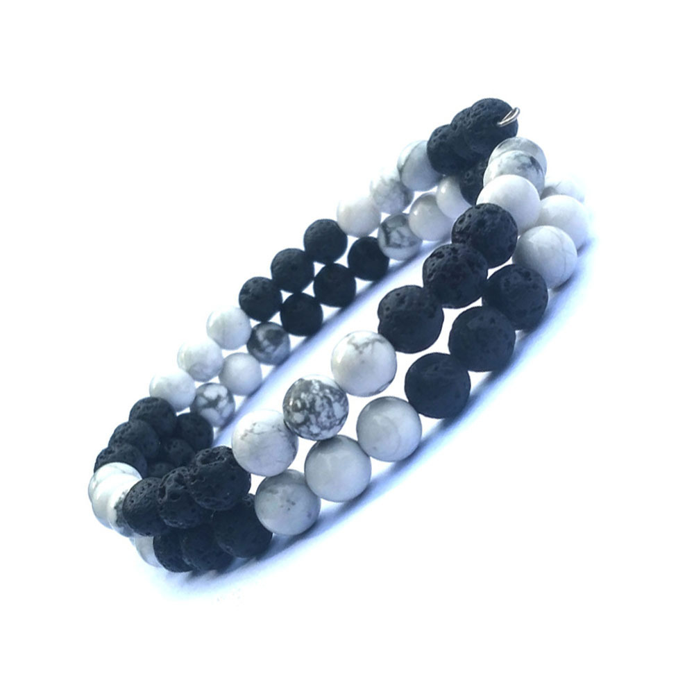 Wear Wire Lover Friendship 6mm Big 3 White Pine 3 Volcanic Stone Black And White Energy Stone Health Bracelet