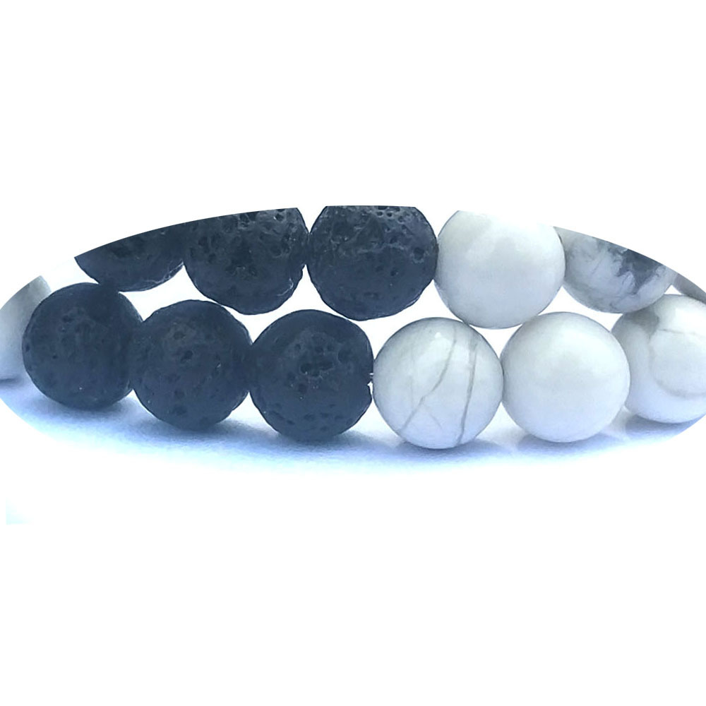 Wear Wire Lover Friendship 6mm Big 3 White Pine 3 Volcanic Stone Black And White Energy Stone Health Bracelet