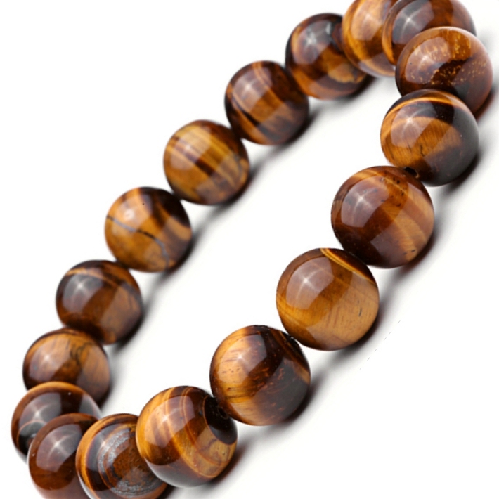 Natural Tiger Eye Gemstone Charm Bracelet Mala Beads Stretchy Man's Jewelry