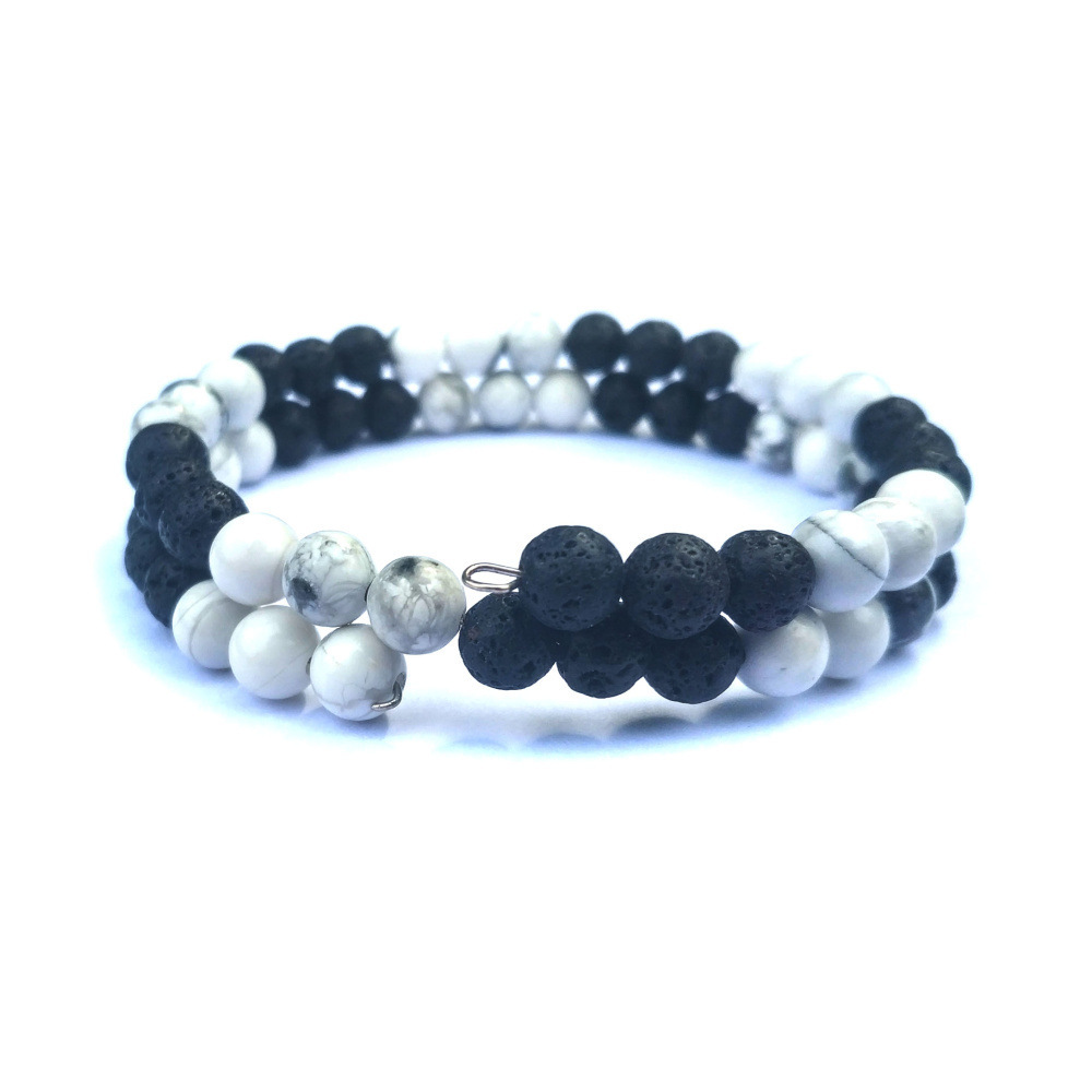 Wear Wire Lover Friendship 6mm Big 3 White Pine 3 Volcanic Stone Black And White Energy Stone Health Bracelet