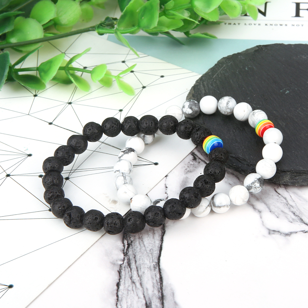 Black & White Balanced Howlite 8MM Bead Bracelet Multi-color Lava Charm Jewelry