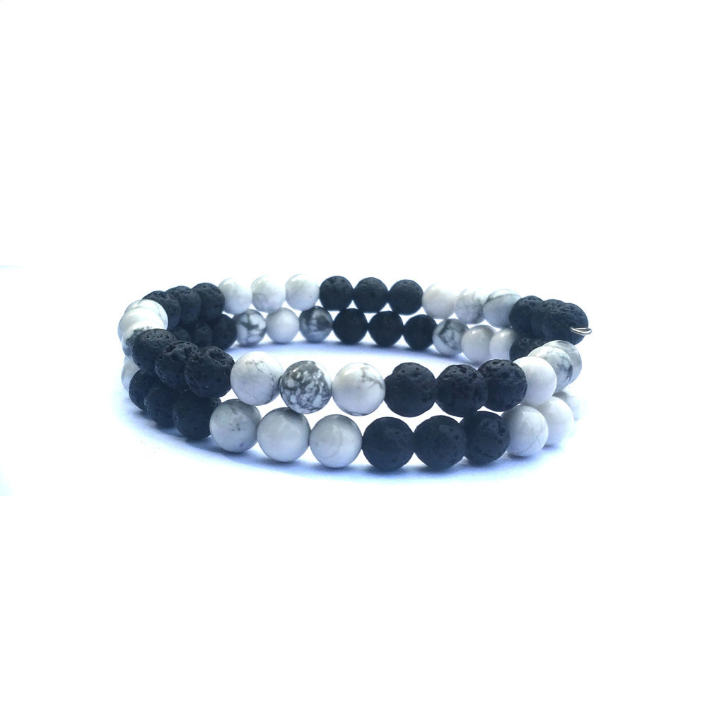 Wear Wire Lover Friendship 6mm Big 3 White Pine 3 Volcanic Stone Black And White Energy Stone Health Bracelet