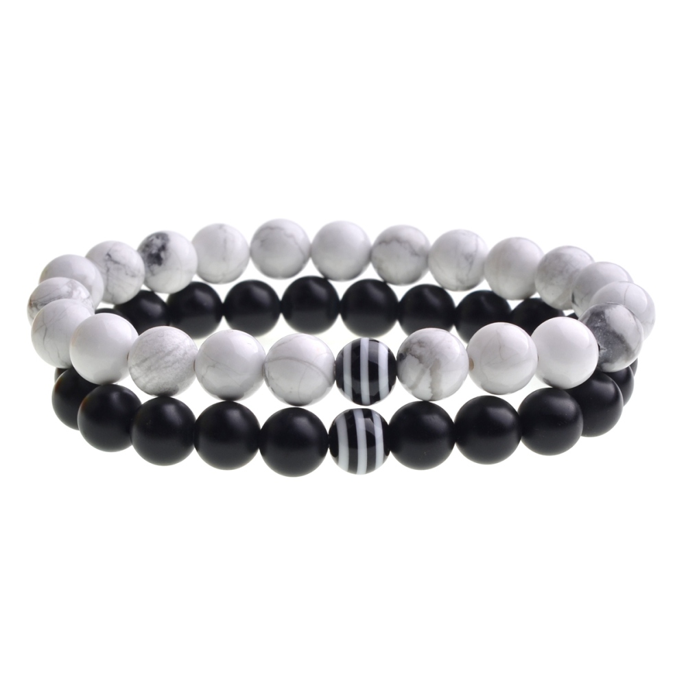 Black & White Balanced Howlite 8MM Bead Bracelet Multi-color Lava Charm Jewelry
