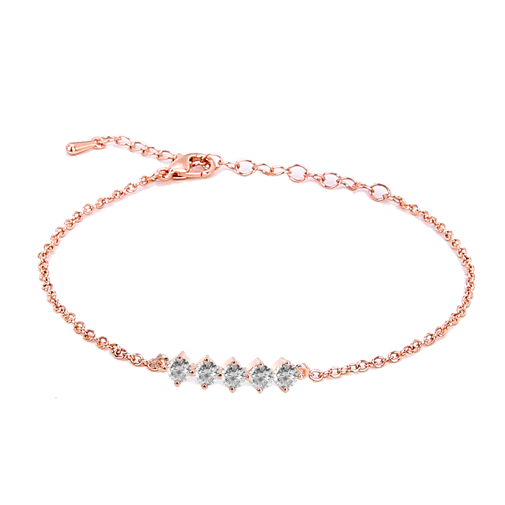 Female Popular Rose Gold 5 Zirco inlay Chain Adjustable Bracelet